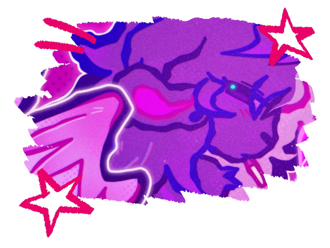 a cropped version of toastdbagels artwork 'im going to grow wings'. pink stars surround the sketchy crop of the artwork.